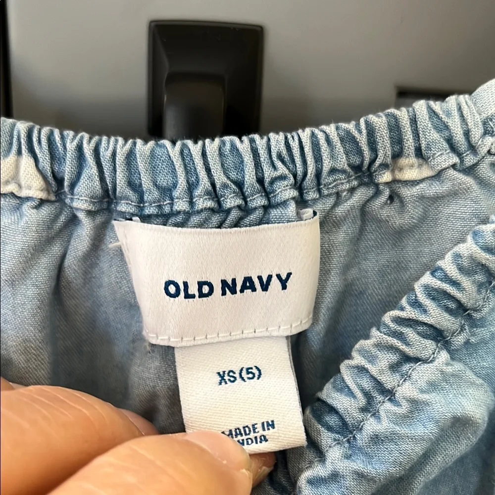 Old Navy Light Blue Chambray Polka Dot Kids Dress